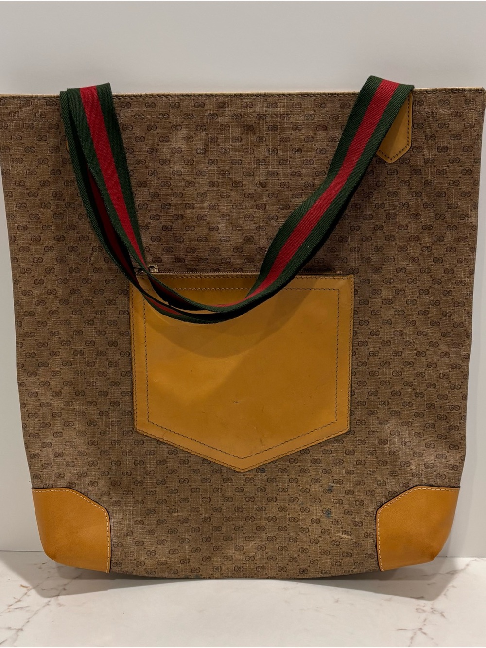 Vintage Gucci Micro GG Coated Canvas Web Stripe Tote Bag Restored